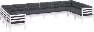 vidaXL Muebles De Jard&iacute;n 10 Pzas Con Cojines Blanco Madera De Pino Vidaxl