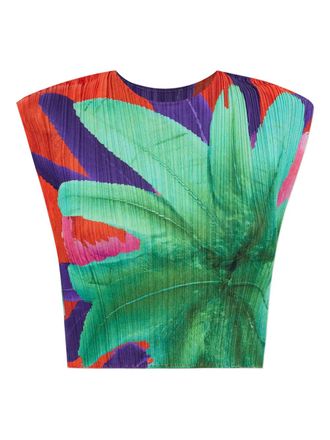 Pleats Please Issey Miyake pleated floral-print top - Groen