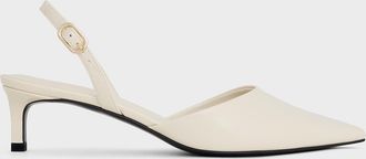 Charles & Keith Patent Pointed-Toe Slingback Kitten Heels