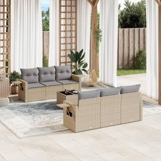vidaXL Vidaxl - Set Sof&aacute;s De Jard&iacute;n 7 Piezas Y Cojines Rat&aacute;n Sint&eacute;tico Beige