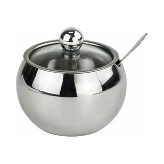 OEM Azucarero De Acero Inoxidable Con Tapa Y Cuchara De Vidrio Transparente, Bote Para Especias Para T&eacute; Con Az&uacute;car Salada