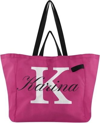 Generic Custom Hot Pink pattern Reusable Canvas Tote Bag, Heavy Duty Grocery Shopping Bag with Hard Bottom Large Capacity Double Handles Work Groceries Travel