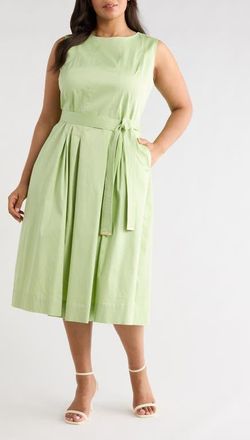 Anne Klein Tie Waist Sleeveless Stretch Poplin Maxi Dress in Cool Sage at Nordstrom, Size 14 W