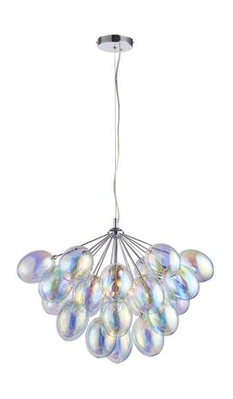 Loops Ceiling Pendant Light Chrome Plate & Iridescent Glass 6 x 28W G9 Dimmable in Clear
