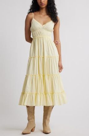 BP. Ruffle Tiered Cotton Midi Dress in Yellow Frost at Nordstrom Rack, Size Xx-Large