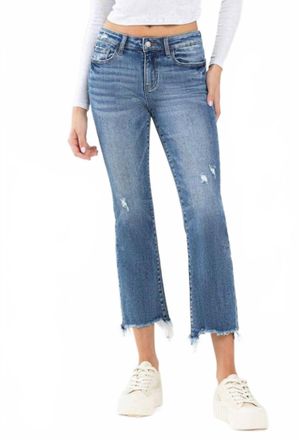 Flying Monkey Mid Rise Distressed Hem Ankle Bootcut Jeans In Medium Wash
