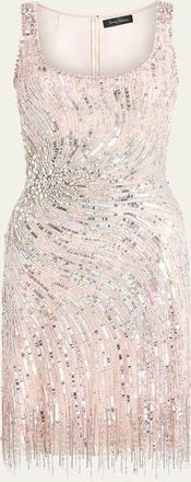 Jenny Packham Swirly Beaded Sleeveless Mini Cocktail Dress
