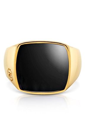Nialaya Gold Signet Ring in Gold /Black Onyx at Nordstrom, Size 14