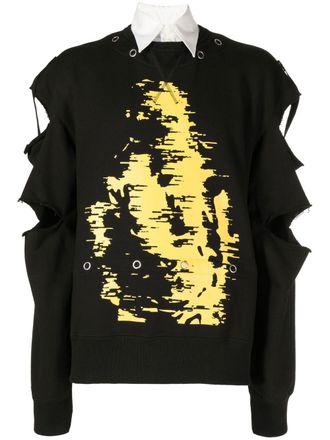 TAKAHIROMIYASHITA TheSoloist. graphic-print distressed jumper - men - pure cotton - 46 - Black