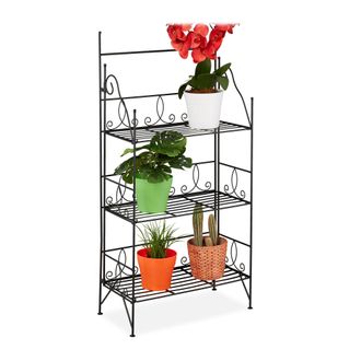 Relaxdays Estanter&iacute;a Para Plantas, 3 Baldas, Plegable, Interior Y Exterior, Metal, Vintage, 100 X 50 X 25 Cm, Negro - Relaxdays