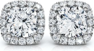 Pompeii3 Certified 5.80Ct Cushion Cut Diamond Halo Studs 14k Gold Womens Earrings Size: 1/2 Wide