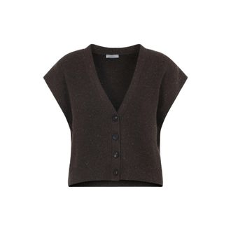 PESERICO Ebony Brown Virgin Wool Lurex Sleeveless Cardigan-Donna