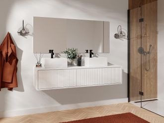 Vente-Unique Mobile per bagno sospeso scanalato con lavabo doppio 150 cm Bianco - ARNEGA