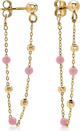 Ross-Simons Pink Tourmaline Bead Cable-Chain Drop Earrings in 14kt Yellow Gold
