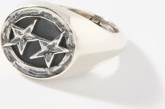 TwoJeys Mens Engraved star logo signet ring