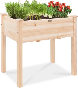Best Choice Products 34x18x30in Raised Garden Bed, Elevated Wood Planter Box for Kids, Patio w/ Bed Liner
