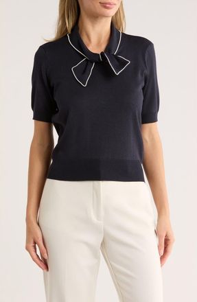 By Design Harmony Short Sleeve Tie Front Sweater in Peacoat at Nordstrom Rack, Size X-Small