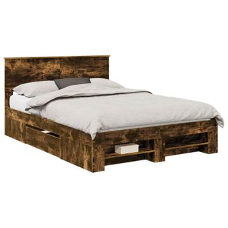 vidaXL Estructura De Cama Con Cabecera Roble Ahumado 140 X 200 Cm Vidaxl