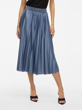 Vila Plisseerock VILA VINITBAN SKIRT - NOOS, Damen, Gr. M (38), blau (vintage indigo), Web, Obermaterial: 96% Polyester, 4% Elasthan, unifarben, regular fi