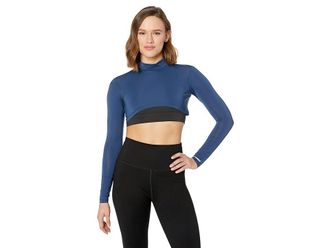 Jamie Sadock Sunsense(r) 35 SPF Lightweight Long Sleeve Mock Neck Crop Layering Top Womens Clothing Moonlit : XS, Nylon/Spandex