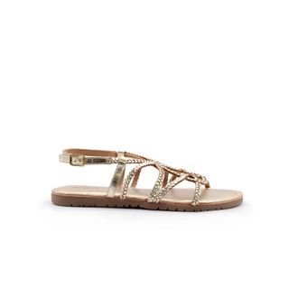 Gioseppo Flat Sandals, female, Yellow, Size: 10 US Golden Leather Sandals Handcrafted Weave