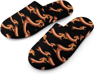 Generic Dachshund Hot Dog Mens Cotton Slippers Memory Foam Comfort House Shoes Winter Indoor Slipper for Hotel Casa Spa