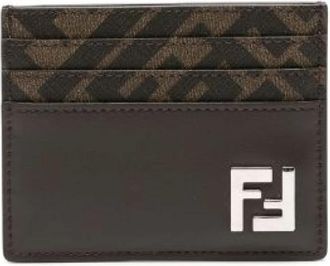 Fendi Squared FF Card Holder - Heren - Portefeuilles - Bruin - ONE Size - Katoen - Accessoires