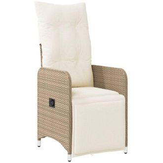 vidaXL Silla De Jard&iacute;n Reclinable Con Cojines Rat&aacute;n Sint&eacute;tico Beige Vidaxl
