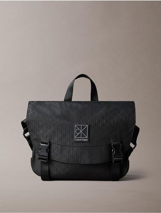 Calvin Klein Mens Utility Emblem Logo Messenger Bag - Black