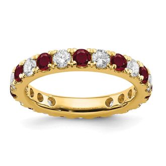 Diamond2Deal 14k Yellow Gold Lab Grown Diamond & Ruby Eternity Wedding Band Ring 1.2Ct Clarity- VS Color- G-H