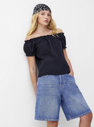 Icone Womens Touch of linen off-the-shoulder T-shirt