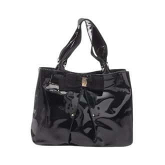 Ferragamo Pre-owned Handbags, female, Black, Size: ONE SIZE Pre-owned Patent Leather Tote Bag - Vara Ribbon Tote Bag
