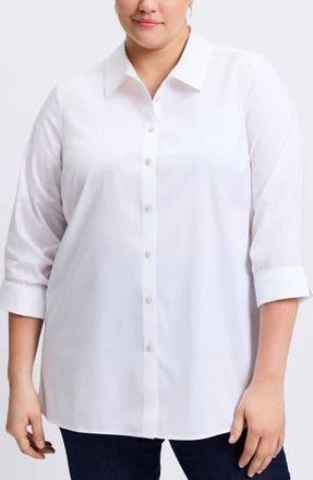 Foxcroft Evelyn Non-Iron Three-Quarter Sleeve Button-Up Shirt in White at Nordstrom Rack, Size 1X