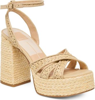 Dolce Vita Danila Piped Platform Sandal in Natural Cross Hatch Raffia at Nordstrom, Size 6.5