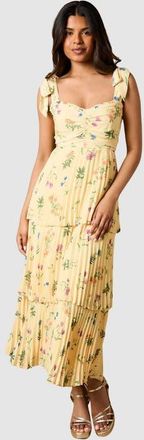 Oasis Petite Tie Shoulder Midi Dress in Lemon at Nordstrom, Size 12