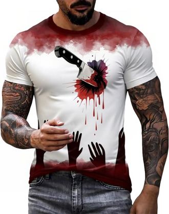 Generic Halloween Costumes for Men Oversized T Shirt Mens Shirts Tshirt Bloodstained T-Shirt Costume Problem Solved T-Shirts Mans Bloody Horror Tshirts Clothe