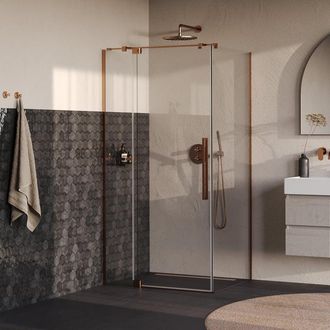 Marcel Breuer Stellar Douchecabine - 100x90x200cm - draaideur - glascoating - omkeerbaar - helder glas - geborsteld koper PVD