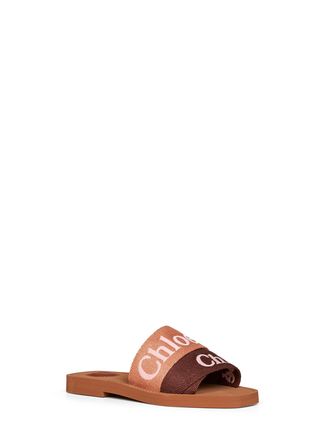 Chlo&eacute; Womens Flat Sandals Woody Coffee-Pink Linen Multicolour