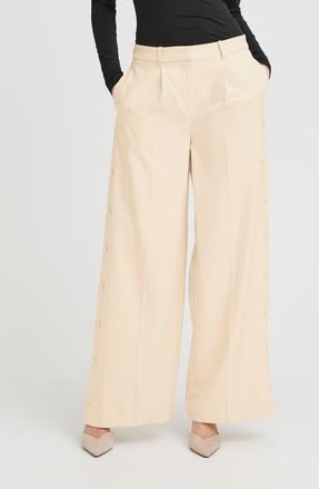 Ichi Ihlexi Wide Leg Pleat Pants in Birch Melange at Nordstrom, Size 12 Us