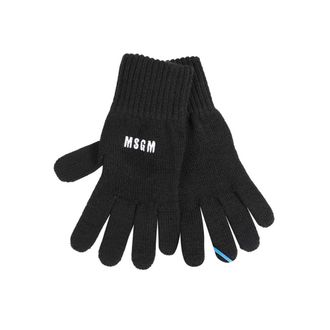 Msgm Gloves, female, Black, Size: ONE SIZE Embroidered Knitted Wool Blend Gloves