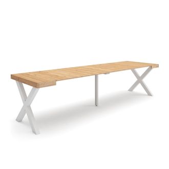 Skraut Home Mesa Consola Extensible, Mesa Comedor Plegable, 300, Para 14 Comensales, Patas Madera Maciza, Estilo Moderno, Roble - Skraut Home
