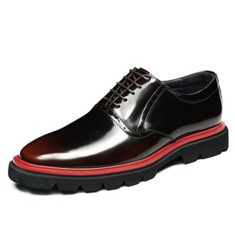 Generic Mens Patent Leather Vintage Brogues Lace Up Office Dress Shoes Low Block Heel Platform Formal Shoes,Brown,4.5 UK