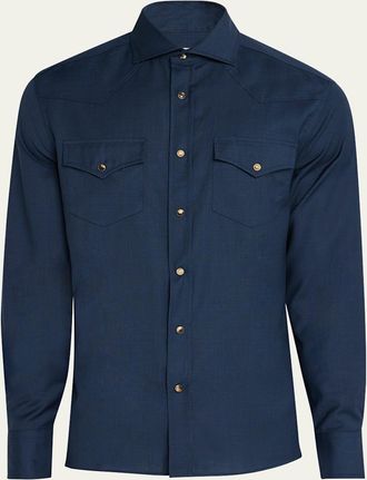 Brunello Cucinelli Mens Wool Western Shirt