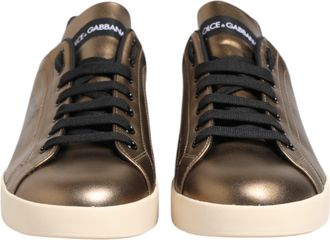 Dolce & Gabbana Mens Gold Portofino Calf Leather Sneakers Shoes Gold, Black