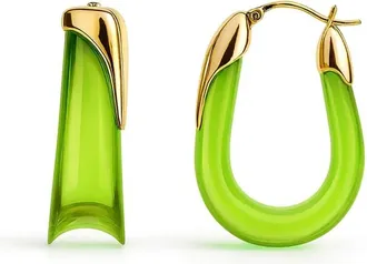 Gold & Honey Womens Sculpted U Lucite Birthstone Hoop Earrings In August - Peridot