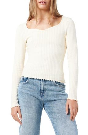 Noisy May Anna Sweetheart Neck Long Sleeve Pointelle Top in Pearled Ivory at Nordstrom, Size Medium