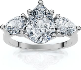 Pompeii3 2Ct TW Pear Shape Three Stone Diamond Engagement Ring in 14k Gold Lab Grown