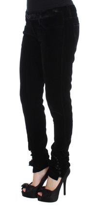 Ermanno Scervino Womens Black Viscose Blend Velvet Slim Fit Pants