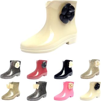 Generic Wellington Women Slip-on Boots with Cute Bow Wellies Waterproof Short Chelsea Boots Ladies Comfortable Anti-Slip Rainboots for Outdoor Work Shoes, Fis