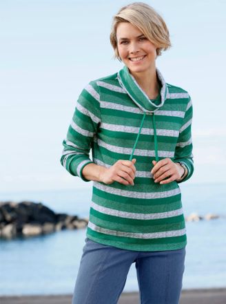 Casual Looks Rollkragenshirt CASUAL LOOKS Shirt, Damen, Gr. 36, gr&uuml;n (gr&uuml;n, hellgrau, geringelt), 95% Polyester, 5% Elasthan, gemustert, gestreift, mehrfarbig, Shi